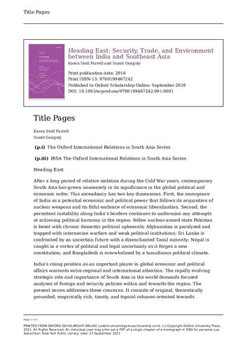 Heading East Security Trade And Environment Between India And Southeast Asia Uk Ed Karen Stoll Farrell Editor