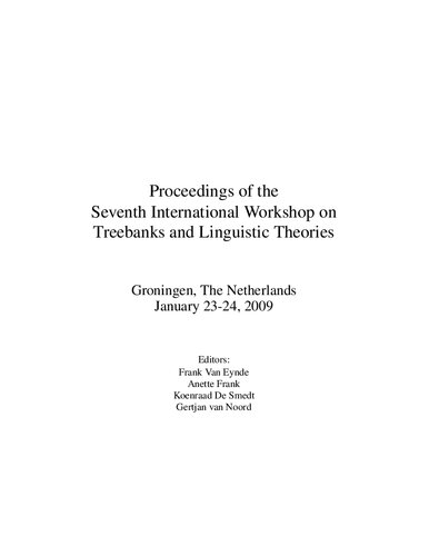 Proceedings Of The Seventh International Workshop On Treebanks And Linguistic Theories Van Eynde