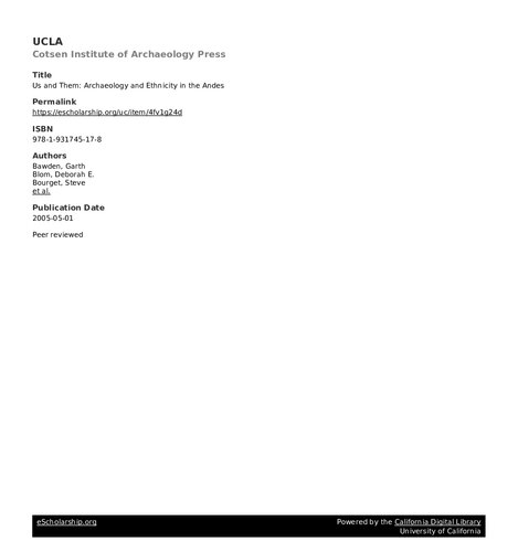 Us And Them Archaeology And Ethnicity In The Andes Richard Martin Reycraft