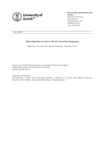 Subordination In Native Southamerican Languages Rik Van Gijn