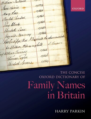 The Concise Oxford Dictionary Of Family Names In Britain Harry Parkin