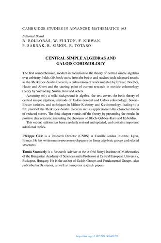 Central Simple Algebras And Galois Cohomology 2nd Edition Philippe Gille