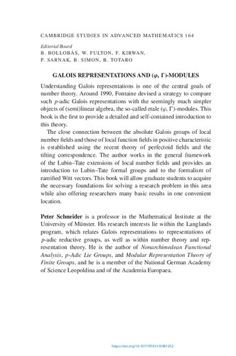 Galois Representations And Phi Gammamodules Peter Schneider