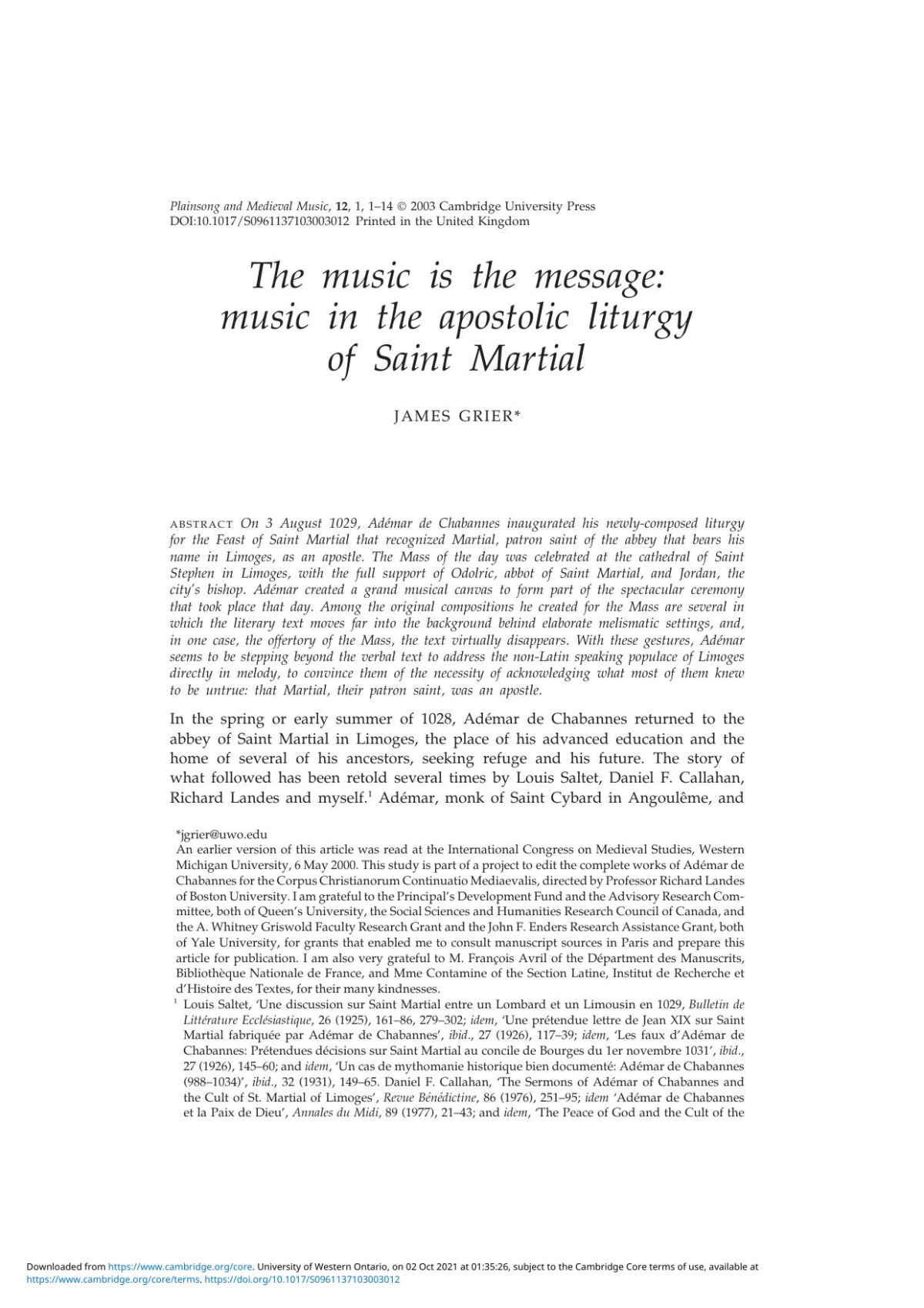 The Music Is The Message Music In The Apostolic Liturgy Of Saint Martial James Grier