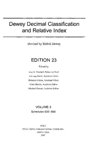 Dewey Decimal Classification And Relative Index 23rd Edition Ed 23 Melvil Dewey
