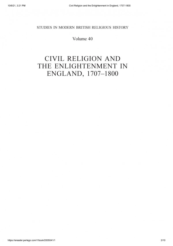 Civil Religion And The Enlightenment In England 17071800 Studies In Modern British Religious History Vol 40 1st Edition Ashley Walsh