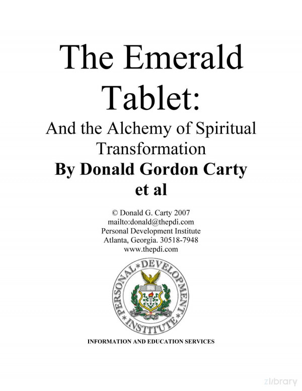 The Emerald Tablet And The Alchemy Of Spiritual Transformation Donad Gordon Carty