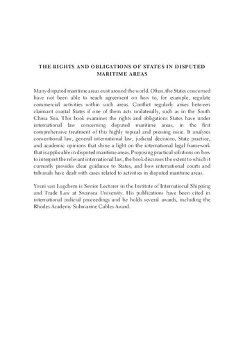 The Rights And Obligations Of States In Disputed Maritime Areas Youri Van Logchem