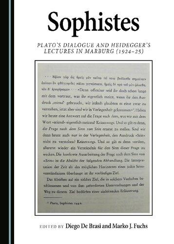 Sophistes Platos Dialogue And Heideggers Lectures In Marburg 192425 1st Edition Diego De Brasi