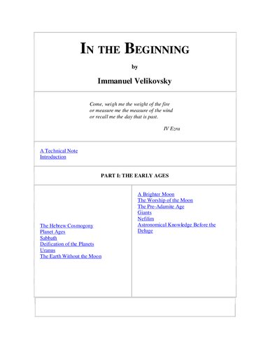 In The Beginning Immanuel Velikovsky