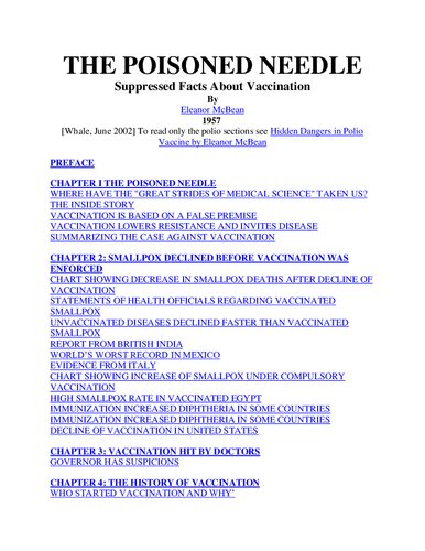 The Poisoned Needle Suppressed Facts About Vaccinations Eleanor Mcbean
