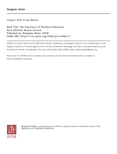 The Experience Of Neoliberal Education 1st Edition Bonnie Urciuoli