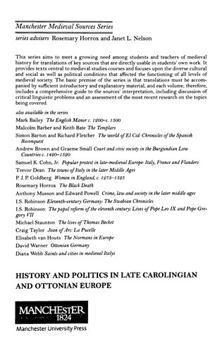 History And Politics In Late Carolingian And Ottonian Europe The Chronicle Of Regino Of Prm And Adalbert Of Magdeburg Simon Maclean