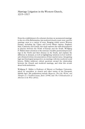 Marriage Litigation In The Western Church 12151517 Wolfgang P Mller