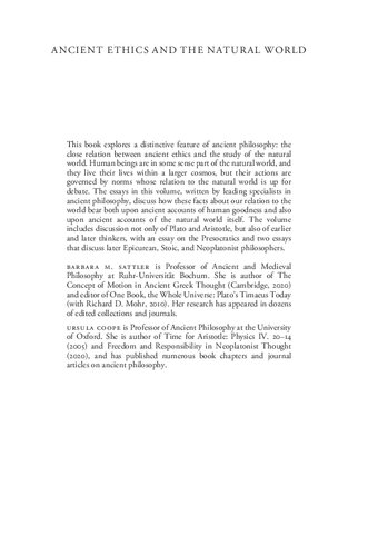 Ancient Ethics And The Natural World Barbara M Sattler Ursula Coope