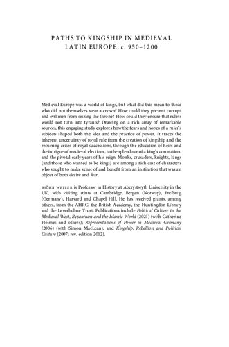 Paths To Kingship In Medieval Latin Europe C 9501200 Bjrn Weiler