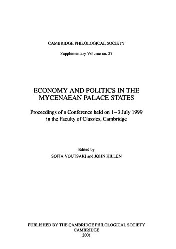 Economy And Politics In The Mycenaean Palace States Sofia Voutsaki