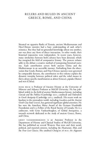 Rulers And Ruled In Ancient Greece Rome And China Hans Beck Griet Vankeerberghen