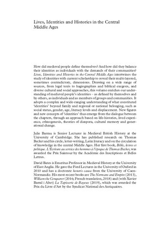 Lives Identities And Histories In The Central Middle Ages Julie Barrau