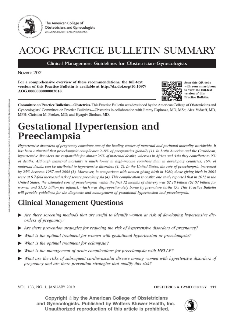 Acog Practice Bulletin No 222 Gestational Hypertension And Preeclampsia 6th Edition Acog