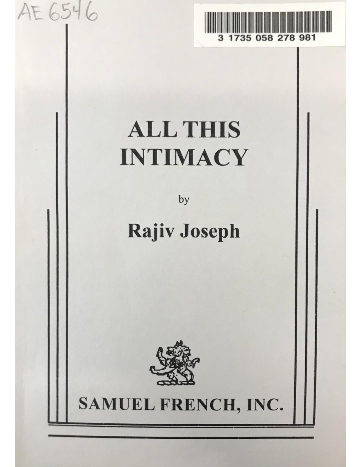 All This Intimacy Rajiv Joseph