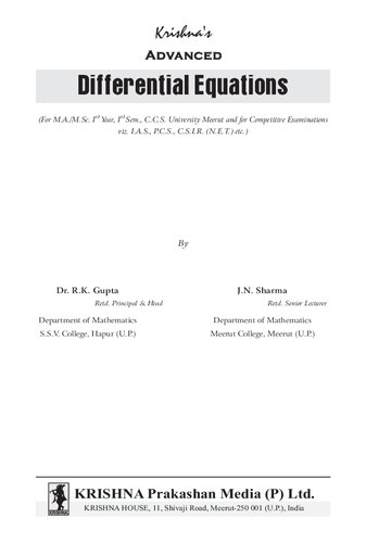 Advanced Differential Equations Rk Gupta Jn Sharma