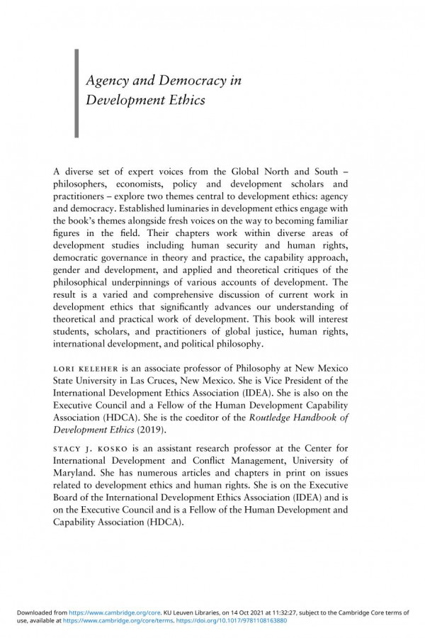 Agency And Democracy In Development Ethics Lori Keleher Ed