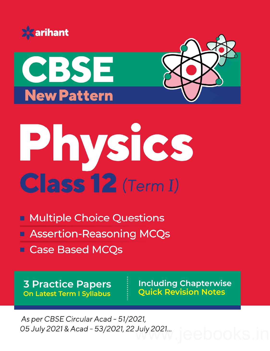 Cbse New Pattern Physics Class 12 For 202122 Exam Mcqs Based Book For Term 1 Arihant Prakashan School Division Series