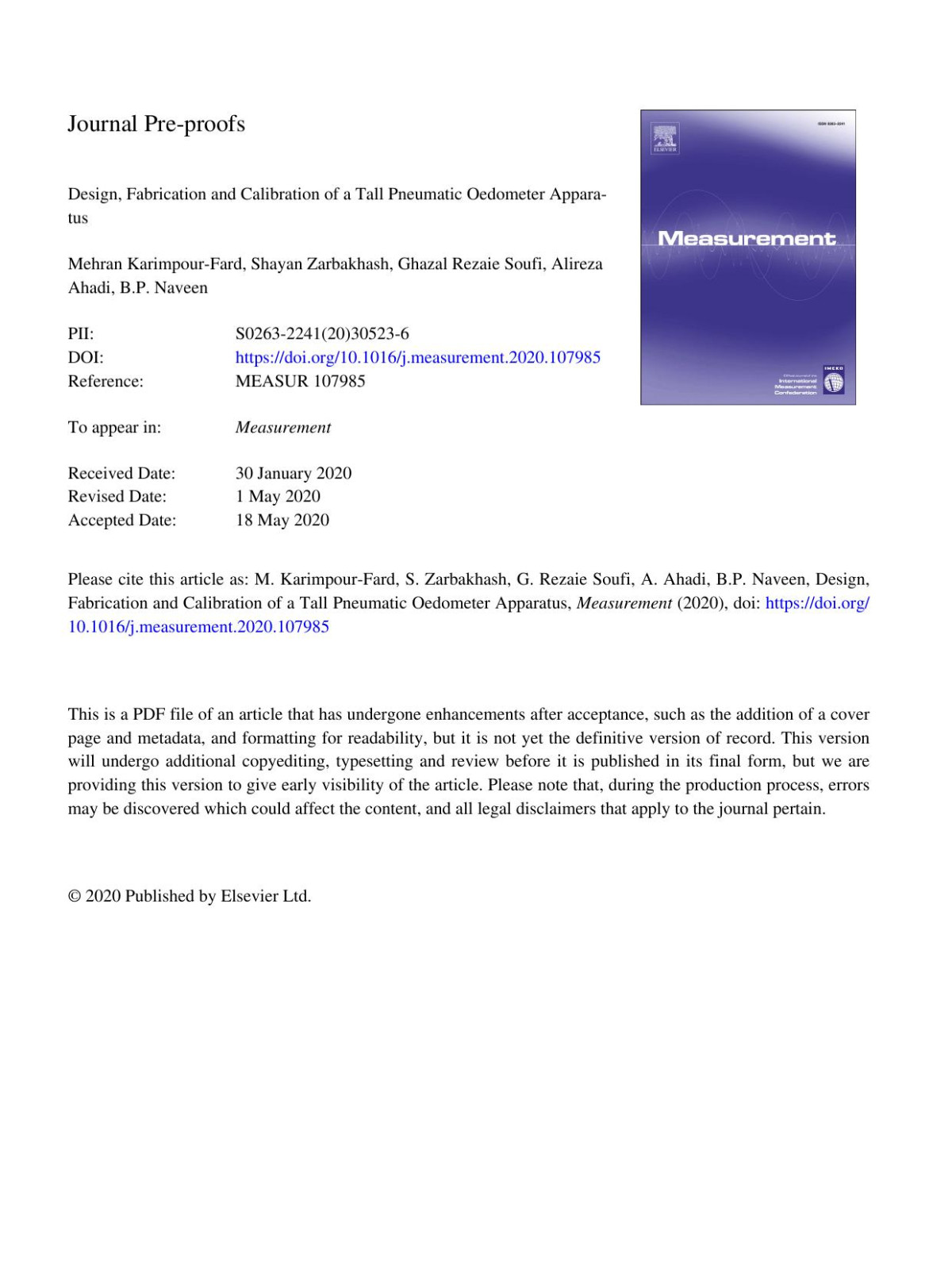 Design Fabrication And Calibration Of A Tall Pneumatic Oedometer Apparatus Mehrankarimpourfardcorresponding Authorshayanzarbakhash Ghazal Rezaie Soufi Alireza Ahadi Bpnaveenc