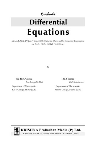 Krishnas Differential Equations 53th Edition Dr J N Sharma