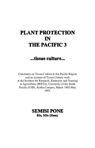 Plant Protection In The Pacific 3 Tissue Culture Semisi Pone
