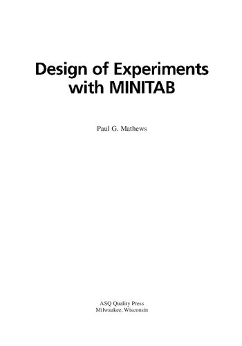 Design Of Experiments With Minitab Paul G Mathews