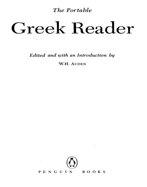 The Portable Greek Reader W H Auden Auden W H