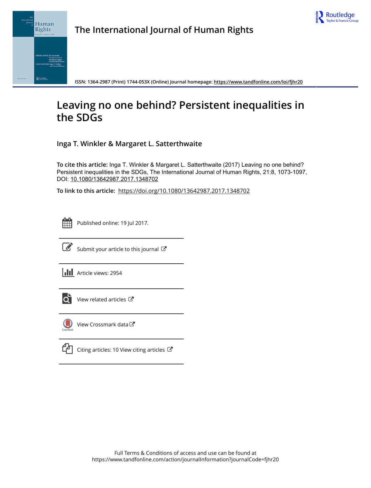 Leaving No One Behind Persistent Inequalities In The Sdgs 8th Edition Inga T Winkler Margaret L Satterthwaite
