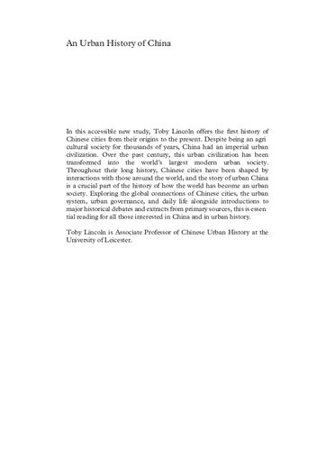An Urban History Of China Toby Lincoln
