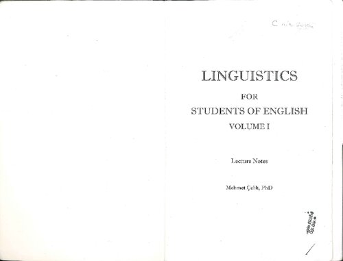 Linguistics For Students Of English Lecture Notes Mehmet Elik