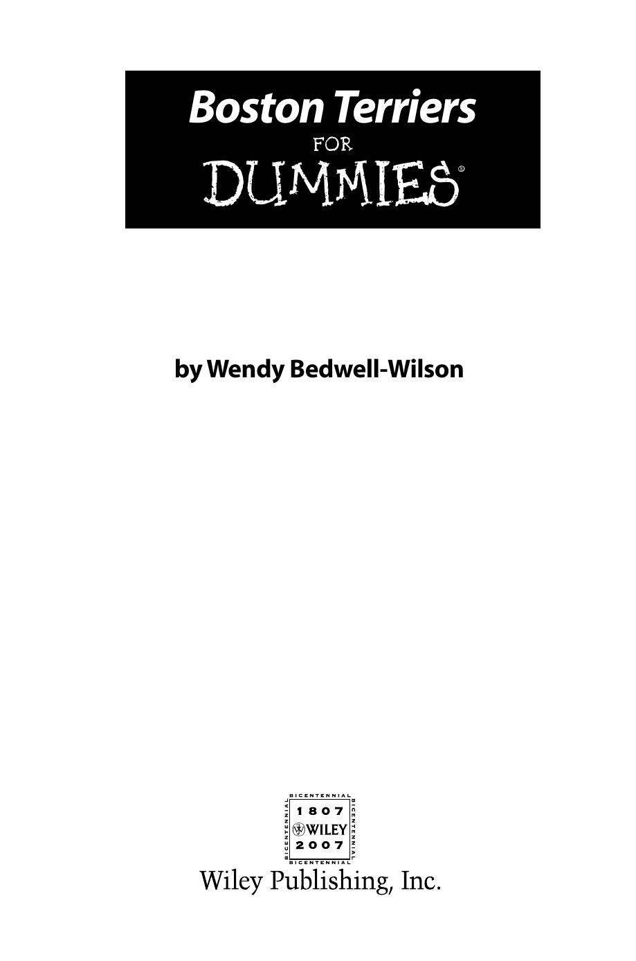 Boston Terriers For Dummies 1st Edition Bedwellwilson Wendy
