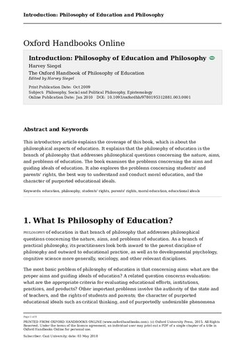 The Oxford Handbook Of Philosophy Of Education Harvey Siegel