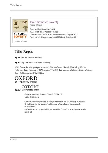 The Shame Of Poverty Online Robert Walker