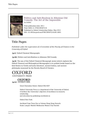 Politics And Antirealism In Athenian Old Comedy The Art Of The Impossible Online Ian Ruffell