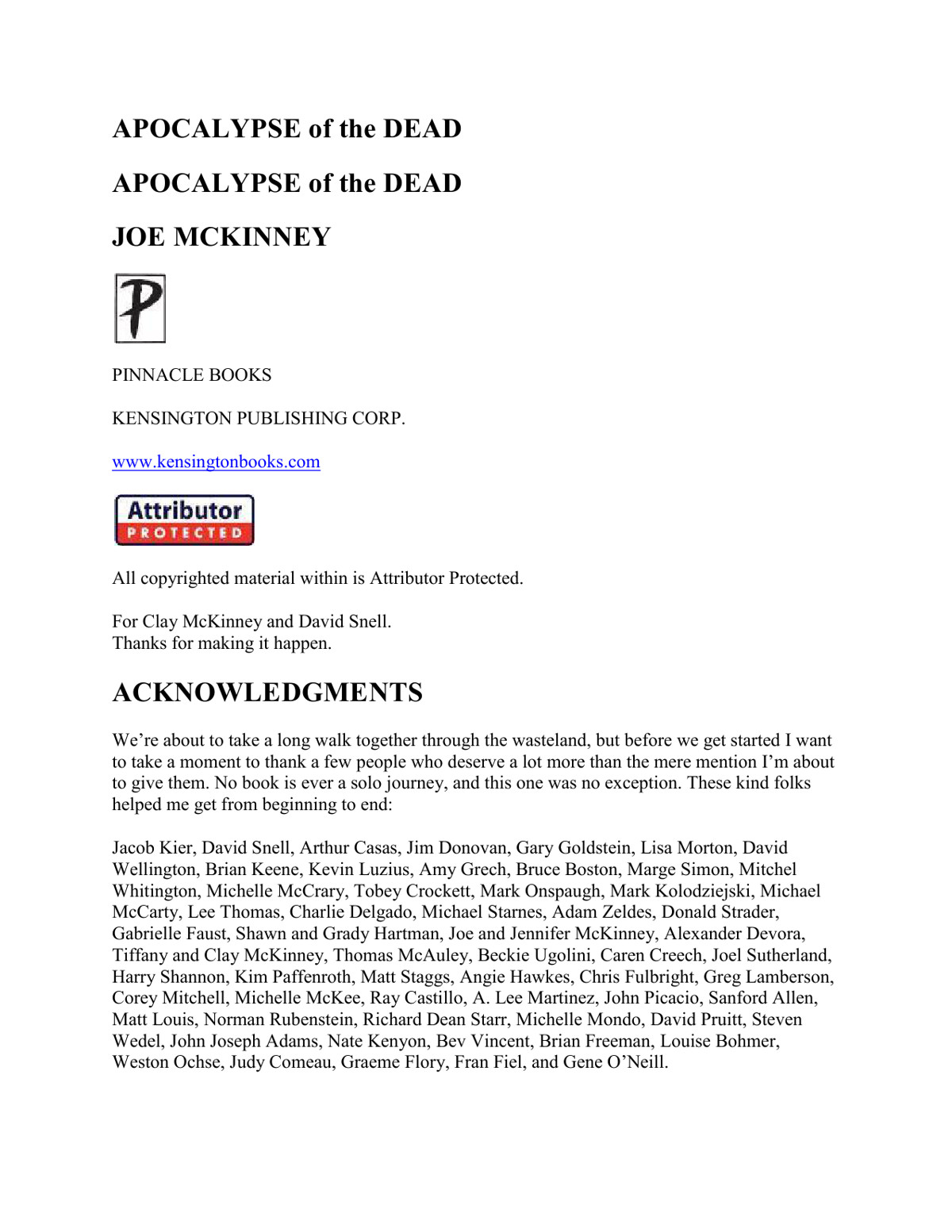 Apocalypse Of The Dead Mckinney Joe