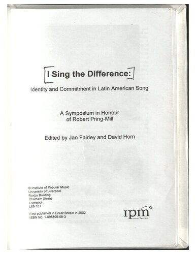 I Sing The Difference Jan Fairley David Horn