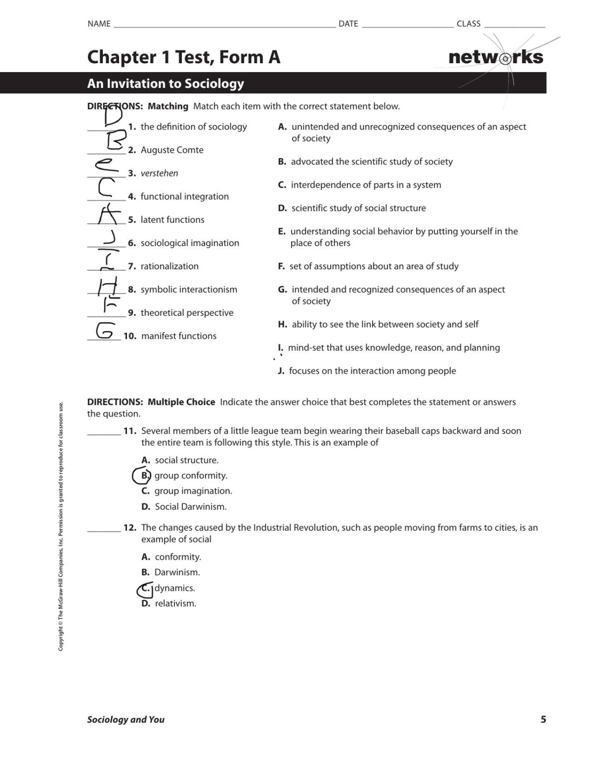 Chapter 1 Test Form A 10 Unknown