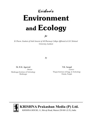 Krishnas Environment Ecology 4th Edition R K Agarwal