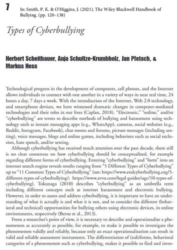 Types Of Cyberbullying Herbert Scheithauer Anja Schultzekrumbholz