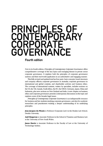Principles Of Contemporary Corporate Governance 4th Edition 4th Edition Jean Jacques Du Plessis