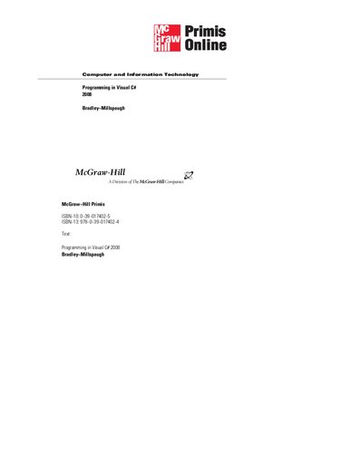 Programming In Visual C 2008 Julia Case Bradley Anita C Millspaugh