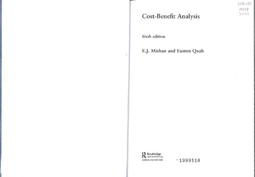 Costbenefit Analysis 6th Edition 6th Edition Mishan Edward J Quah