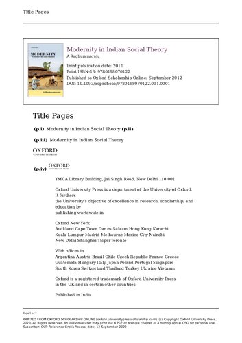 Modernity In Indian Social Theory 1st Edition A Raghuramaraju