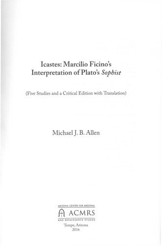 Icastes Marcilio Ficinos Interpretation Of Platos Sophist Paperback Michael J B Allen